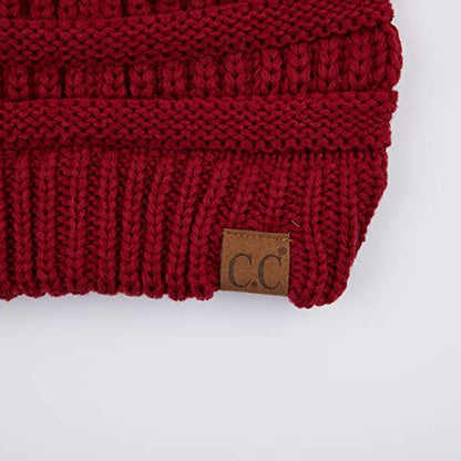 C.C Exclusives Soft Stretch Cable Knit Messy Bun Ponytail Beanie Winter Hat for Women (MB-20A) - color: Solid Burgundy