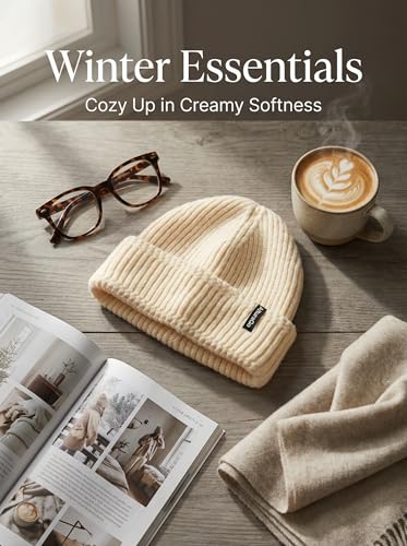 Beanie for Men Women Unisex Winter Hat Cuffed Thick Chunky Knitted Beanies Skull Cap - color: Beige