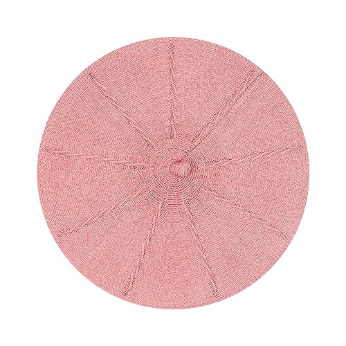 Gllutt Beret Hat French Style Stretchy Knitting Solid Color Both Side Usable - color: Dark Pink