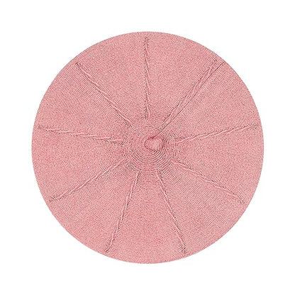 Gllutt Beret Hat French Style Stretchy Knitting Solid Color Both Side Usable - color: Dark Pink