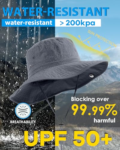 Wide Brim Waterproof Bucket Rain Hat for Women Men UPF50+ Cowboy Sun Hat - color: Grey