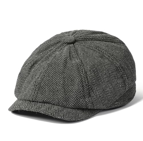 Quanhaigou Newsboy Flat Cap, Men's Vintage Gatsby Ivy Cabbie Hat, Beret Golf Driving Hats - color: Herringbone Gray