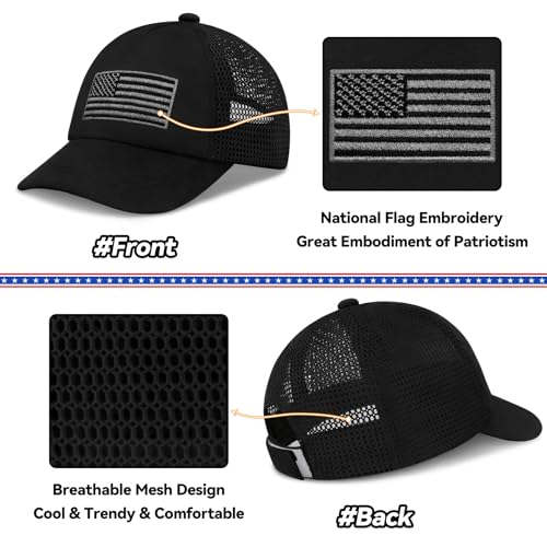 Olreco Baby Baseball Cap Toddler Baseball Hat with Mesh Infant Hat for Baby Boy Hats Toddler Ball Cap Kids Trucker Hats Girls - color: Black With Black Grey Usa Flag, size: 12-24 Months