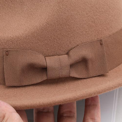 FREEBIRD99 Men's Wool Felt Trilby Hat Short Brim Fedora Hat - color: Bright Brown
