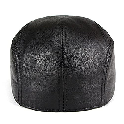 Men's Lambskin Leather Flat Cap Ivy Newsboy Hats Beret Cabbie Hat - color: Black