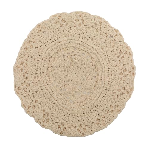 ZLYC Women Cotton Slouchy Crochet Beret Handmade Cutout Floral Beanie Hat - color: Crochet Beige