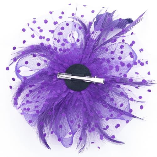WLBON Fascinators Hat 20s 50s Headband Hair Clips Flower Mesh Veil Feather Headpiece Headwear Women Halloween Carnival Cocktail Wedding Church Cosplay Dress Up Birthday Tea Party Accessories Purple - color: Purple Tone