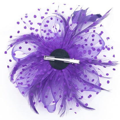 WLBON Fascinators Hat 20s 50s Headband Hair Clips Flower Mesh Veil Feather Headpiece Headwear Women Halloween Carnival Cocktail Wedding Church Cosplay Dress Up Birthday Tea Party Accessories Purple - color: Purple Tone
