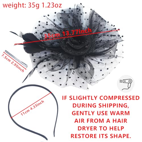 Fascinators Hats for Women – Tea Party & Kentucky Derby Hats with Headband & Clip, Elegant Church Wedding Headpiece - color: Black