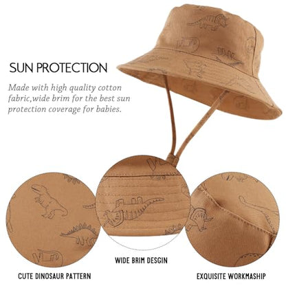 JANGANNSA Dinosaur Baby Boys Sun Hat Cotton Toddler Girls Bucket Hats Summer Sun Protect Cap for Kids - color: Caramel Dinosaur, size: 0-3 Months