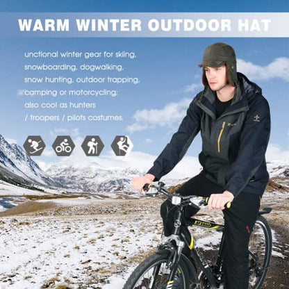 Comhats Aviator Hat Faux Leather Pilot Cap Oversize Adult Men Winter Trapper Hunting Hat 56-66CM - color: Brown, size: X-Large