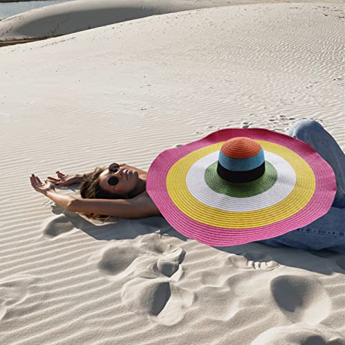 Oversized Beach Hat Women, Extra Wide Brim Foldable Straw Floppy Sun Hat - color: Colorful