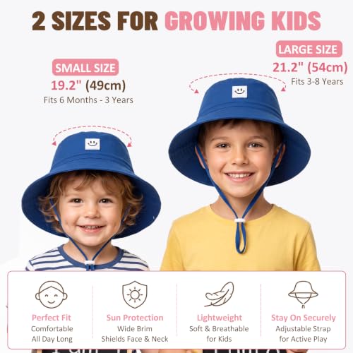 Kids Sun Hat Smile Face Bucket Hat Toddler Hat Wide Brim Adjustable Strap - color: Blue, size: 3-8T