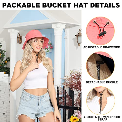Packable Bucket Hat for Women Waterproof UV Protection Sun Hat - color: Watermelon