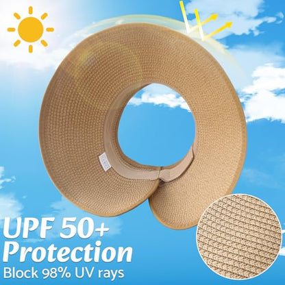 NPQQUAN Sun Visor Hats for Women Wide Brim Ponytail Straw Beach Hat - color: (Blue))