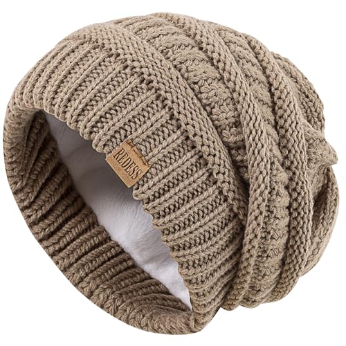 REDESS Slouchy Beanie Hat for Men and Women Winter Warm Knit Hat Chunky Soft Oversized Cable Cap - color: A5 Khaki
