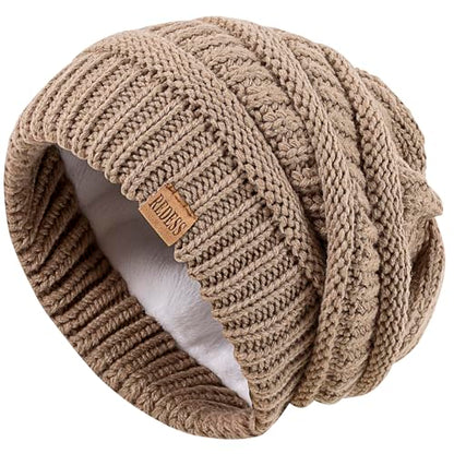 REDESS Slouchy Beanie Hat for Men and Women Winter Warm Knit Hat Chunky Soft Oversized Cable Cap - color: A5 Khaki