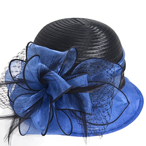 Kentucky Church Derby Dress Cloche Hat Sweet Cute Floral Bucket Hats - color: Blue