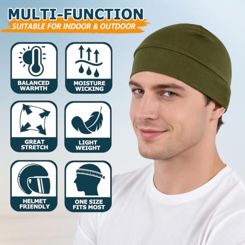 Headshion 100% Cotton Skull Caps Beanie Sleeping Hats for Men Women - color: Olive Green & Sage Green