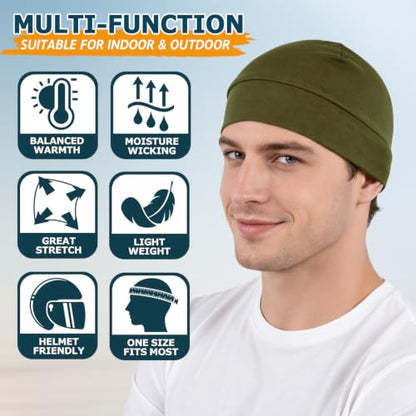 Headshion 100% Cotton Skull Caps Beanie Sleeping Hats for Men Women - color: Olive Green & Sage Green
