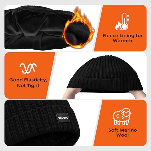 Winter Beanie Merino Wool Fleece Lined for Men Women Soft Warm Knit Hat Ski Stocking Cuffed Cap - color: Black
