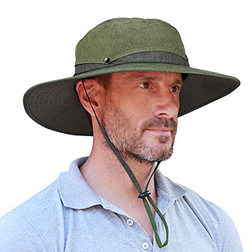 Men Safari Sun Hat Wide Brim Boonie Fishing Cap with Adjustable Drawstring - color: #Green