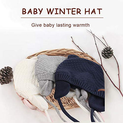 BAVST Baby Beanie Hat for Winter with Earfalp Cute Bear Kids Toddler Girls Boys Warm Knit Cap 0-2Years - color: Bear Ear 2-grey, size: 0-6 Months