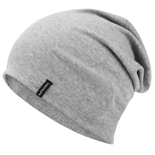 HAMUNI Slouchy Beanie for Women Men Soft Cotton Chemo Hats Double-Layer Warm Beanie Cap for Daily Wear & Transitional Seasons - color: Gray