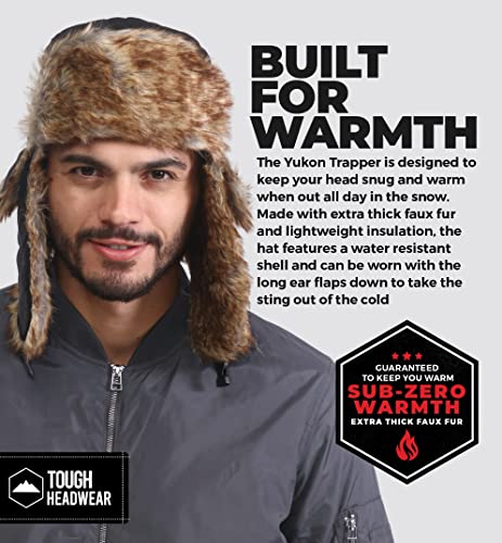 Tough Headwear Russian Trapper Hat – Water-Resistant Ushanka for Men & Women with Chin Strap & Ear Flaps - color: Black