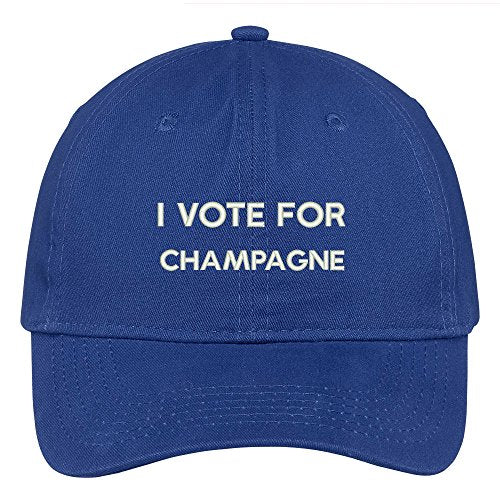 Trendy Apparel Shop I Vote for Champagne Embroidered Low Profile Cotton Cap Dad Hat - color: Royal