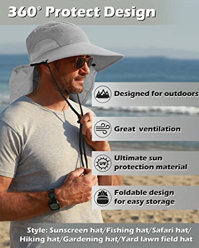 Tirrinia Neck Flap Fishing Safari Cap for Men - color: #Grey