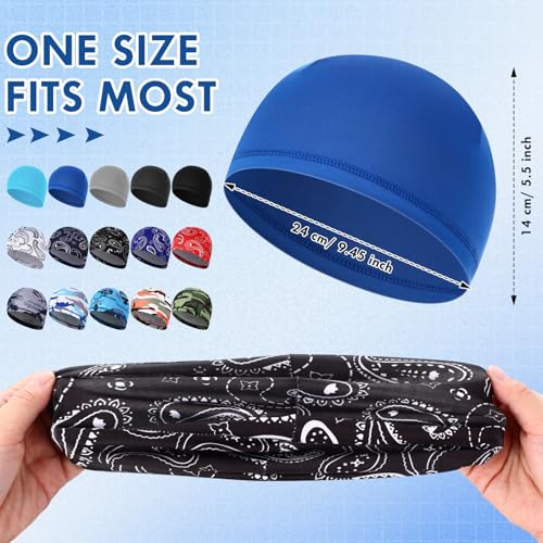 Cuffbow 15 Pcs Cooling Skull Caps Helmet Liner for Men Women Cycling Sweat Wicking Hat Sports Running Skullcap Head Caps Motorcycle Bicycle Beanies Head Wrap