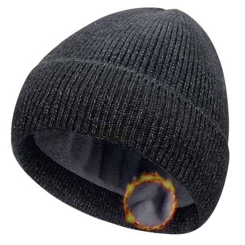 Winter Beanie Hats for Women Men Fleece Slouchy Knit Thick Beanies Warm Thermal Snow Ski Hat Gifts for Cold Weather - color: Charcoal