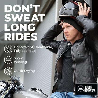 Tough Headwear Skull Cap - Skull Caps for Men - Motorcycle and Bike Helmet Liner - Hard Hat Cooling Hats - No Sweat Head Caps Black