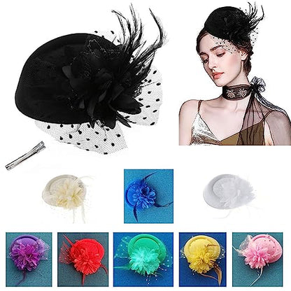 Fascinators Hats Pillbox Hat for Girl and Women - color: Black-fascinator With Flower Feather