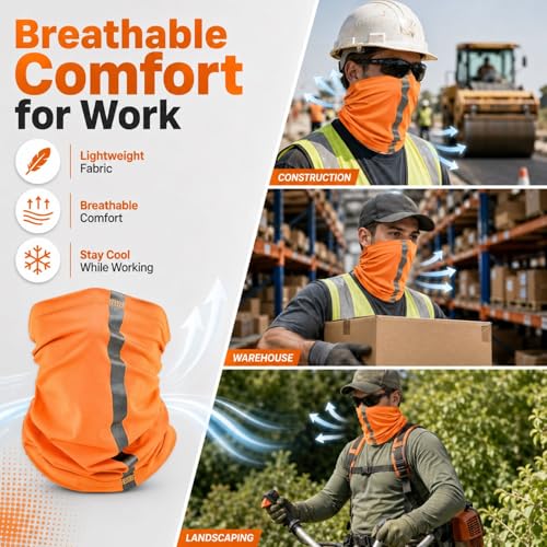 SATINIOR 4 Pcs Neck Gaiter Face Mask for Men, High Vis - color: Orange