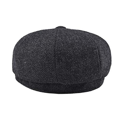BOTVELA Men's 8 Panel Wool Blend Newsboy Flat Cap - color: Black, size: 7 1/8