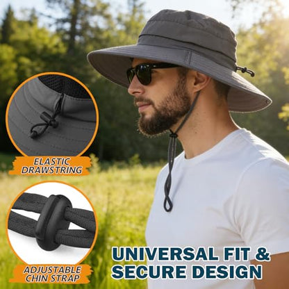 Men's UPF 50+ Waterproof Wide Brim Boonie Hat, Sun & Rain Protection - color: Dark Grey