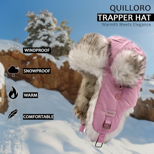 Winter Trapper Hat for Men and Women,Russian Ushanka Aviator Warm Cold Proof Ski Hunting Cycling Winter Hats - color: Pink Taslon Faux Fur, size: Medium-Large
