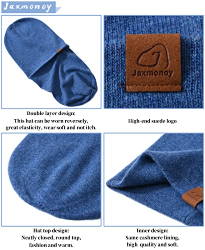 jaxmonoy Slouchy Knit Beanies Winter Hats for Women Men Soft Warm Reversible Slouch Cuffed Skull Knitted Beanie Cap - color: Denim Blue