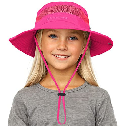 Century Star Outdoor Kids Sun Hat UPF 50+ Quick Dry Adjustable Bucket Hat Windproof Waterproof Beach Fishing Safari Hat - color: Rose Red