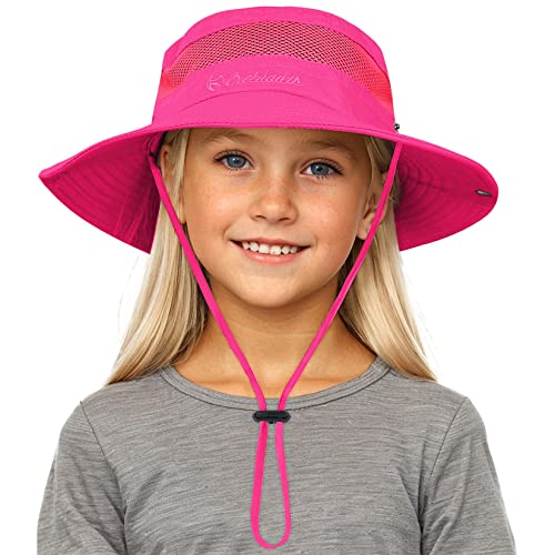 Century Star Outdoor Kids Sun Hat UPF 50+ Quick Dry Adjustable Bucket Hat Windproof Waterproof Beach Fishing Safari Hat - color: Rose Red