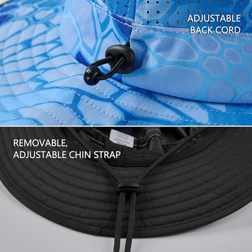 BASSDASH UPF 50+ Water-Resistant Fishing Bucket Hat with Laser Perforated Mesh Adjustable for Men Women Outdoor Hiking - color: Ocean Scales