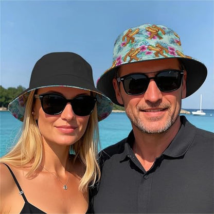 Amasnay Neon Bucket Hat Cotton Double-Side-Wear Reversible Sun Hat for Women Men, Summer Vacation Travel Beach Fisherman Hat - color: Bigfoot Hotdog Print