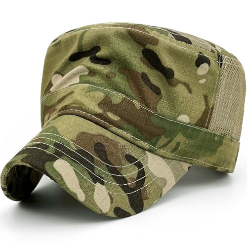 Loneshark Tactical Camo Military Hat Cadet Cap Army Flat Top - color: Back-mesh-woodland, size: One Size