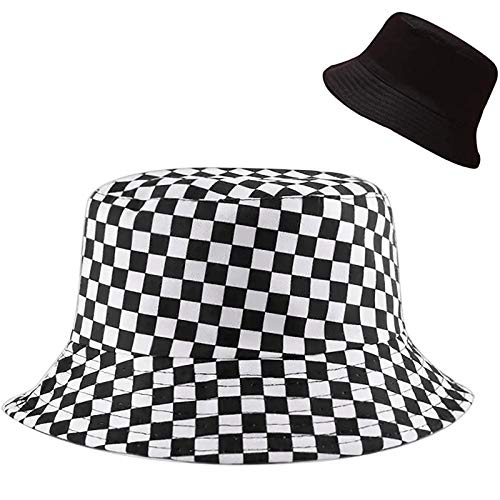 XYIYI Cute Bucket Hat Beach Fisherman Hats for Women, Reversible Double-Side-Wear - color: Checkered Flag