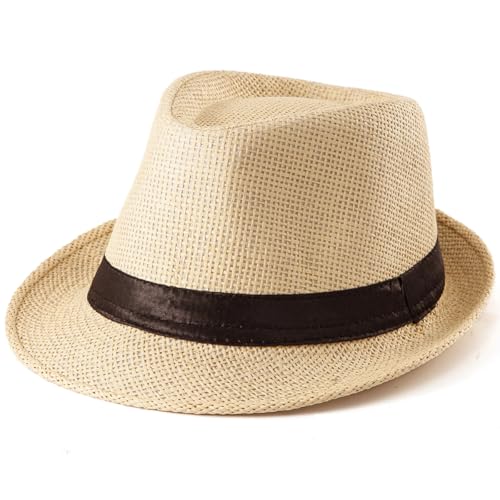 XL Straw Fedora Hats for Men Summer Trilby Beach Travel Panama Casual 7 1/2 - color: Beige Yellow