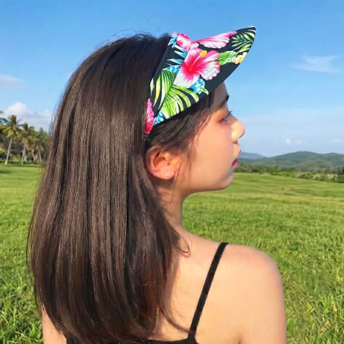 2 Pack Visor Women Men Sun Hat Clip On Visors Adjustable Sport Wide Brim Cap - color: Flower-black, Rose