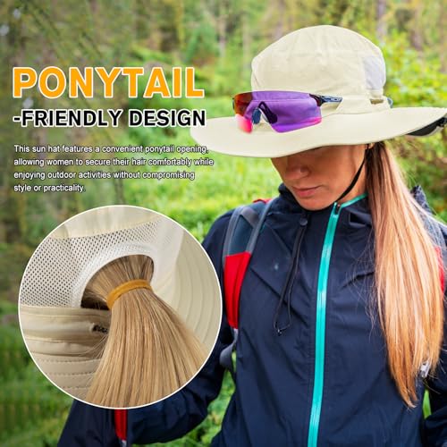 TOP-EX Wide Brim Sun Hat for Women with Ponytail Hole, Packable, S/M-L/XL - color: Beige, size: Medium-Large