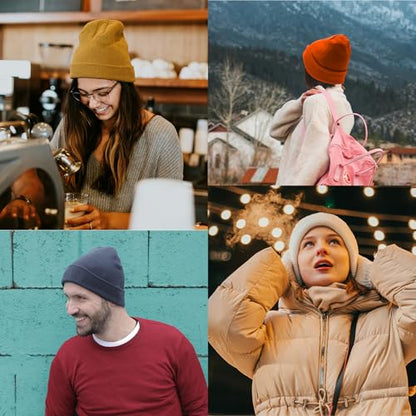 PFFY Beanie for Men Women Unisex Knit Cuffed Winter Beanies Hats Skull Cap - color: Black